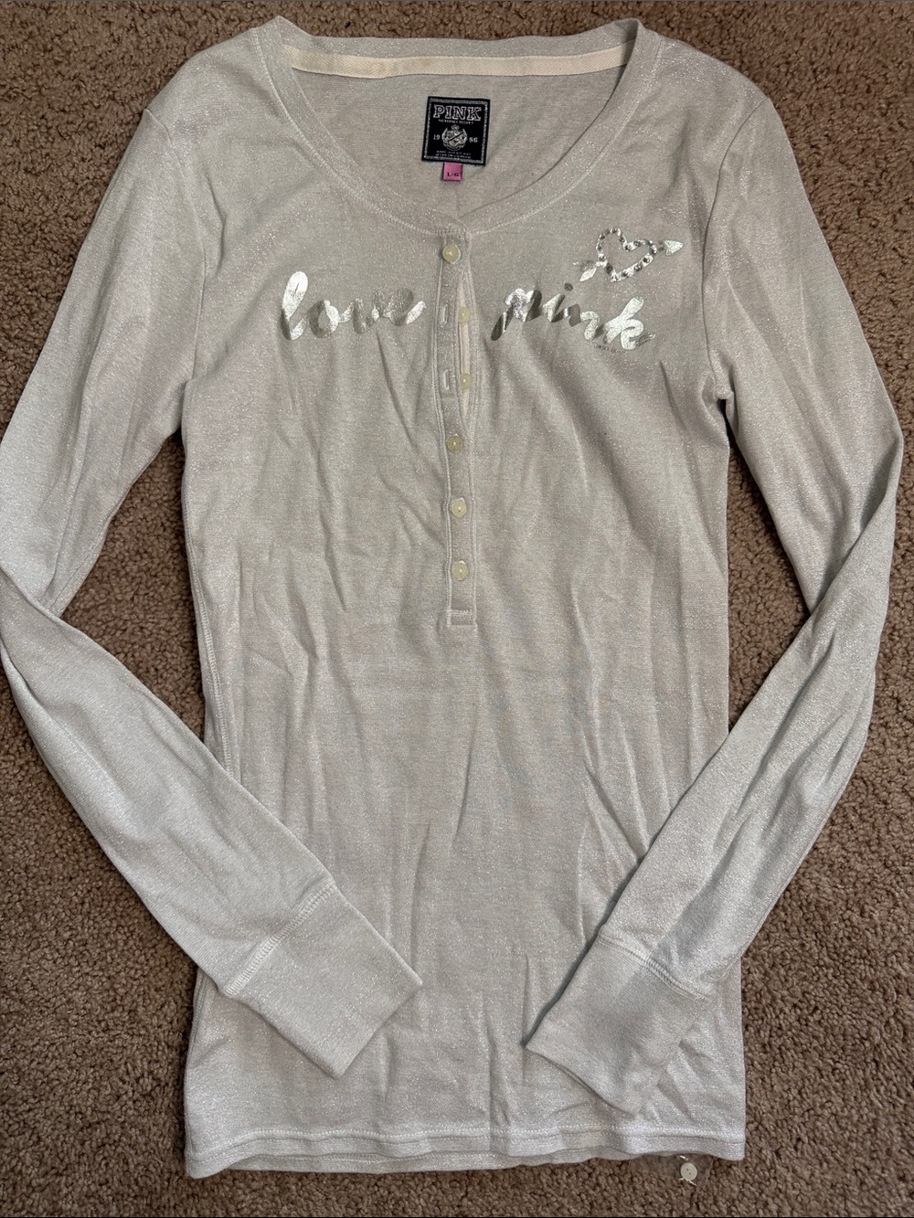 PINK Victoria's Secret Sparkle Henley Top in Silver